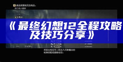 《最终后果是幻想12全程攻略及技巧分享》